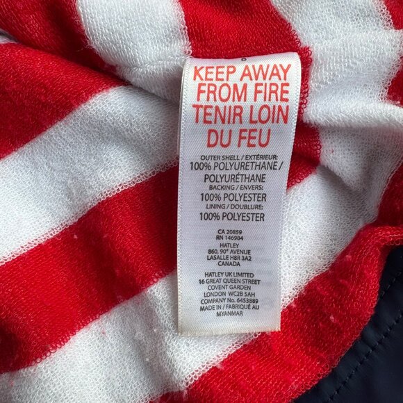 HATLEY Navy Blue Raincoat Girls 8 Waterproof Rain Jacket Red Buttons - Picture 7 of 9